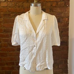 ZARA (S) White Seersucker Puff Sleeve Blouse